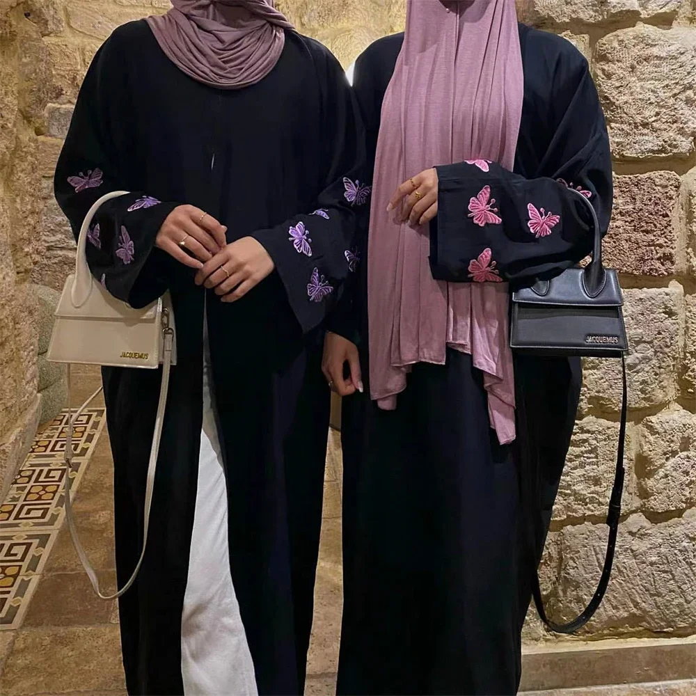 

Eid Dubai Open Abaya Muslim Butterfly Embroidery Women Dress Turkey Kimono Kaftan Arab Robe Islam Jalabiya Caftan Kebaya Ramadan
