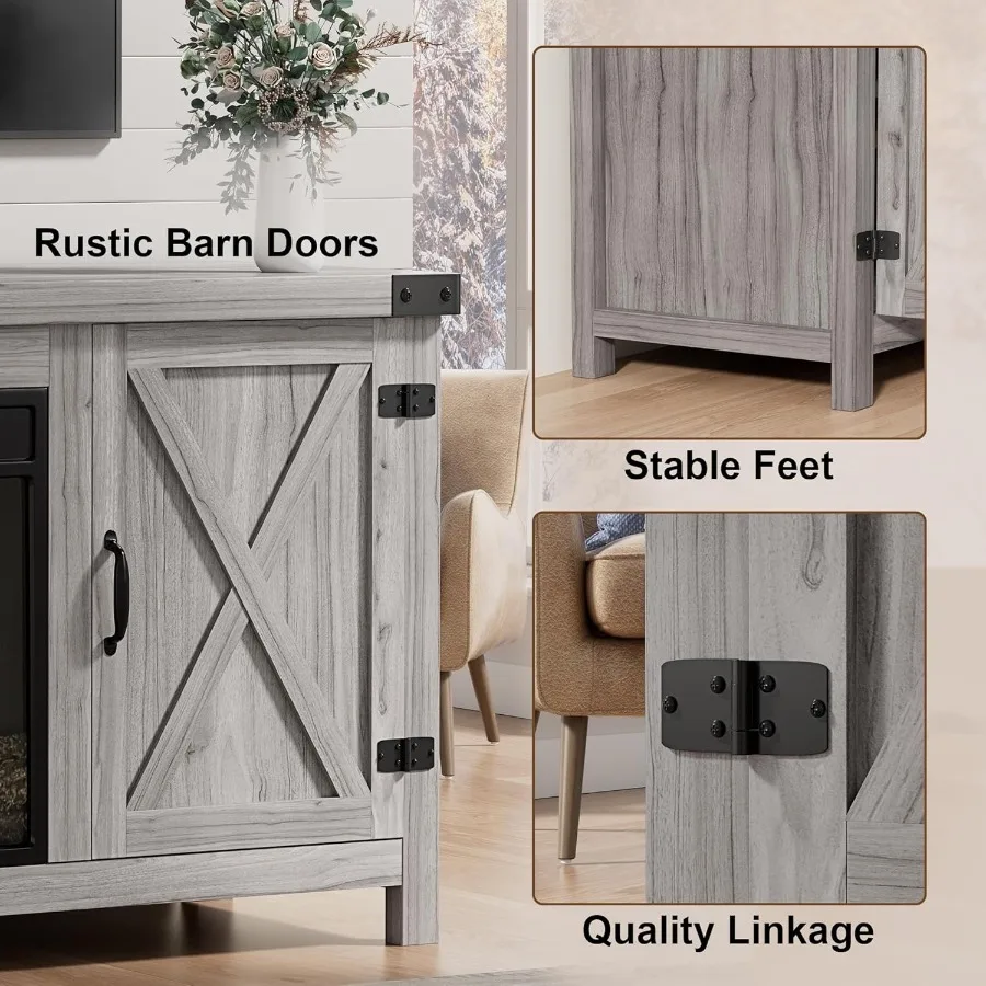 حامل تلفزيون مدفأة من Furmax لأجهزة التلفاز حتى 65 بوصة، مركز ترفيه المزرعة مع أبواب الحظيرة المخددة، وحدة تحكم الوسائط الريفية T #5