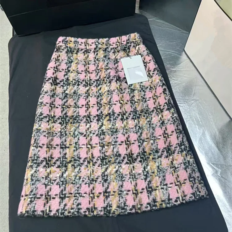 Customization European women's fashion 2026 spring new style Seven-strap double-button tweed coat and skirt suit