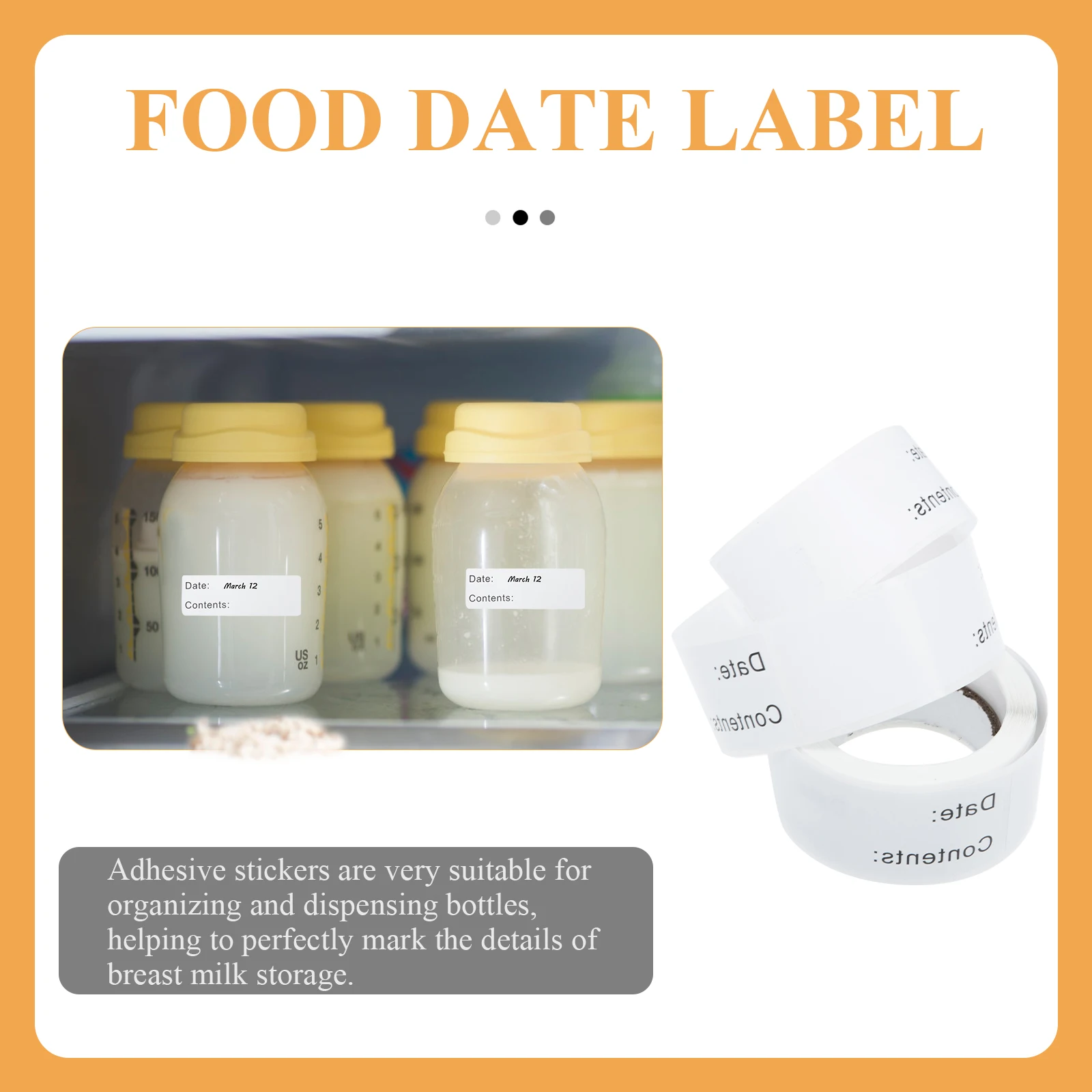 

6PCS Breast Milk Storage Labels Date Sticker Writable Adhesive Tags for Bottles Food Preservation Strong Stickiness
