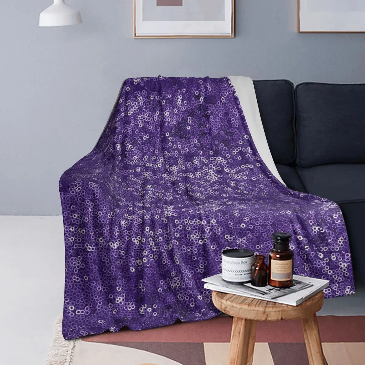 

Purple Sequins Blankets Soft Warm Flannel Throw Blanket Bedding for Bed Living room Picnic Travel Home Couch