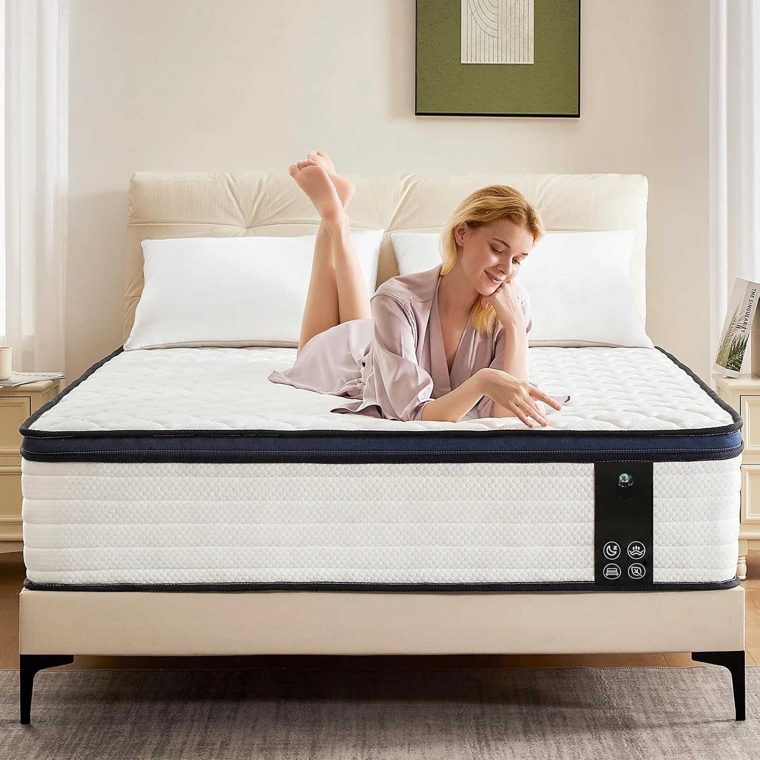 Queen Mattress 12 Inch Mattress Queen Size - Memory Foam & Pocket Coils Springs, Pressure Relief, Firm Comfort, Motion Isolation