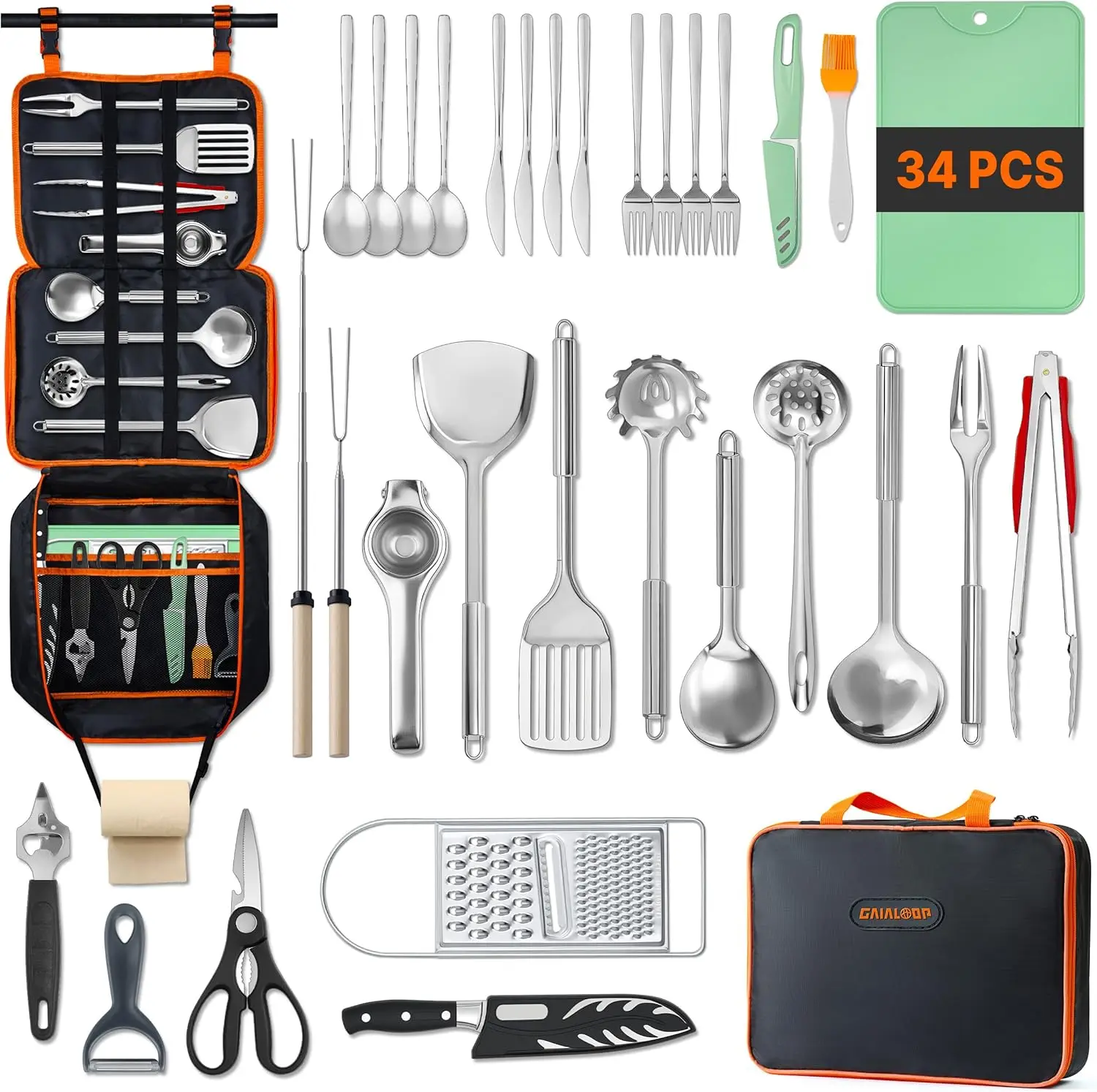 

Portable Camping Cooking Utensils Set, Camp Kitchen Set with Organizer Bag, RV Essentials Outdoor