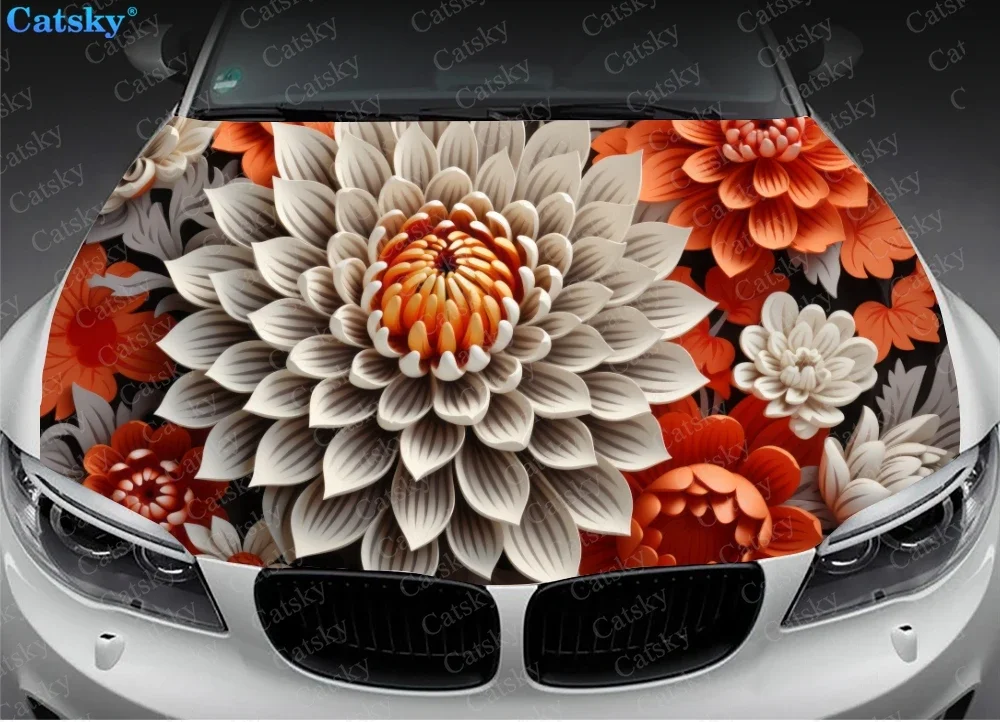 3D Bright Exotic Flowers Car Hood Vinyl Stickers Wrap Vinyl Film Engine Cover Decals Sticker on Car Auto Accessories