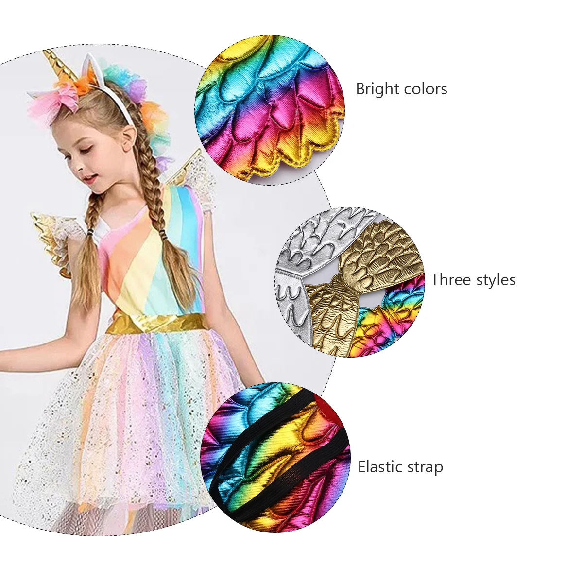 

3pcs Unicorn Wings Golden Colorful Silver Eco-Friendly Design Lovely Cosplay Props For Festival Party Decor Stylish Accessories