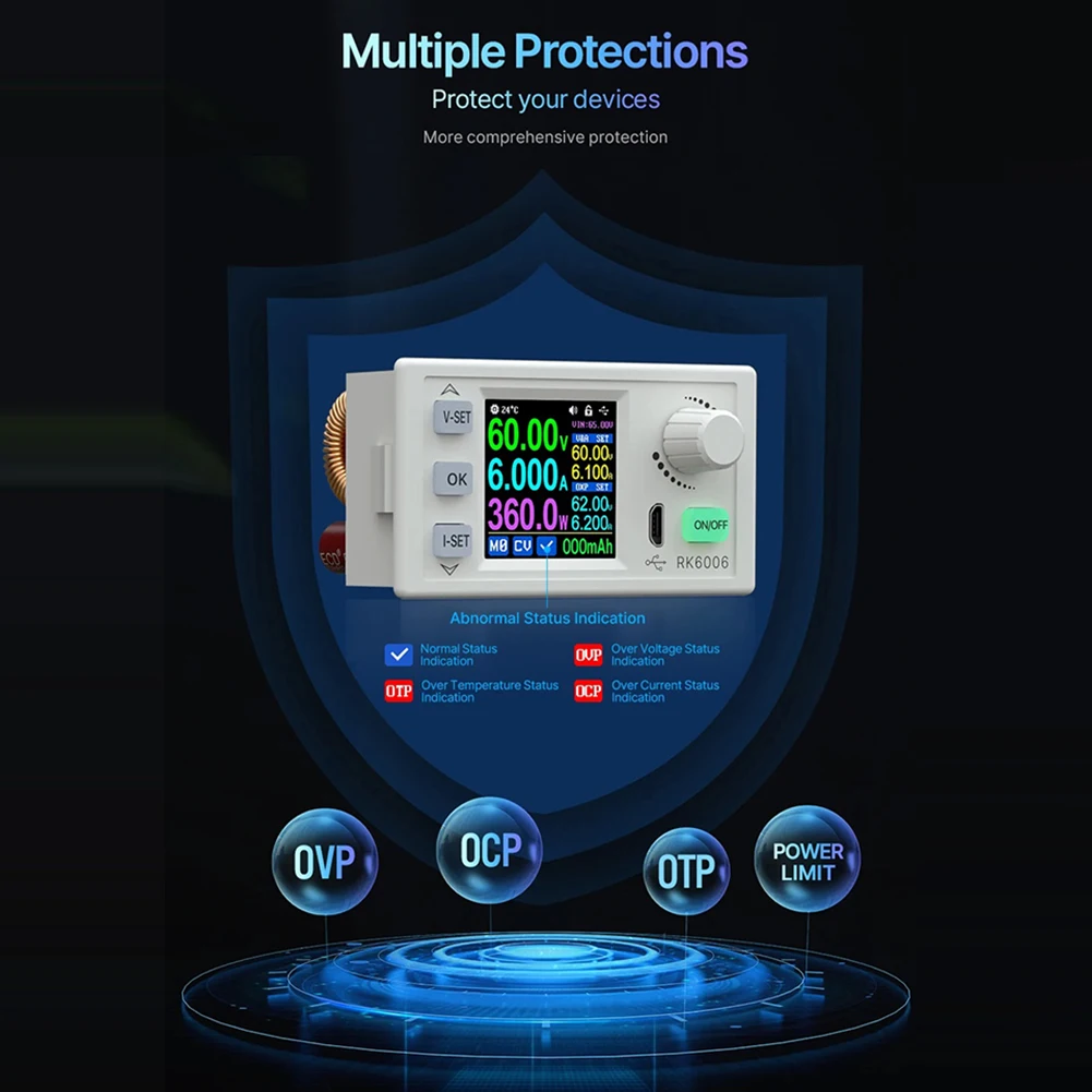 RK6006/RK6006-BT DC DC Step-Down Module Converter 60V 6A Voltage Power Supply Stabilized Buck Converter for Voltage Regulation