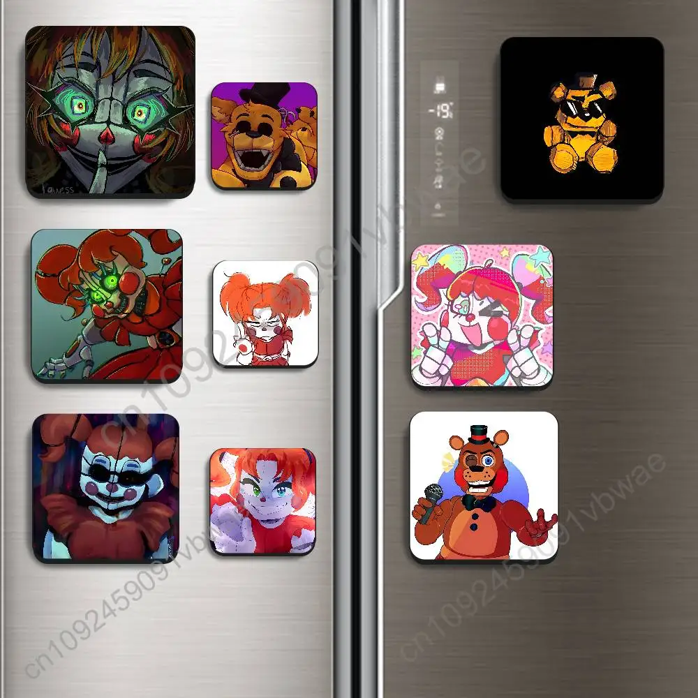 Circus Baby Freddy FNAF Black Square Plastic Fridge Magnet, for Magnetic Sticker No Trace Left, Durable, Smooth and Textured