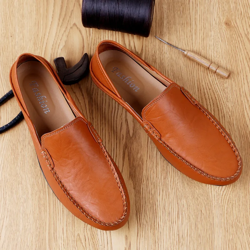 

2026Men Shoes Casual Genuine Leather Mens Loafers Moccasins Designer Slip on Boat Shoes High Quality Chaussure Homme Plus Size
