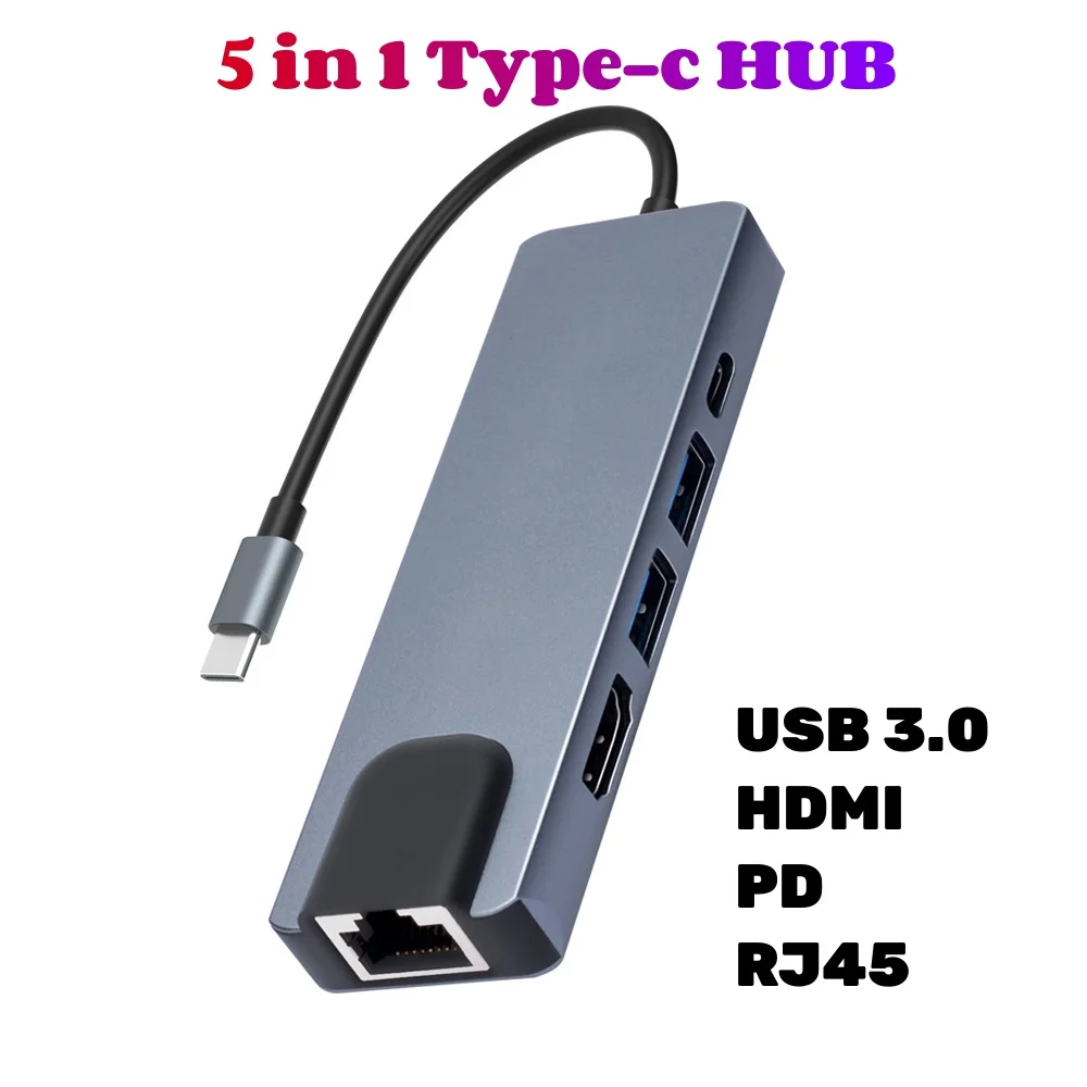 USB C Hub Type C 3.1 To 4K HDMI-Compatible Adapter with RJ45 PD Card Reader Fast Charge for MacBook Notebook Laptop Computer