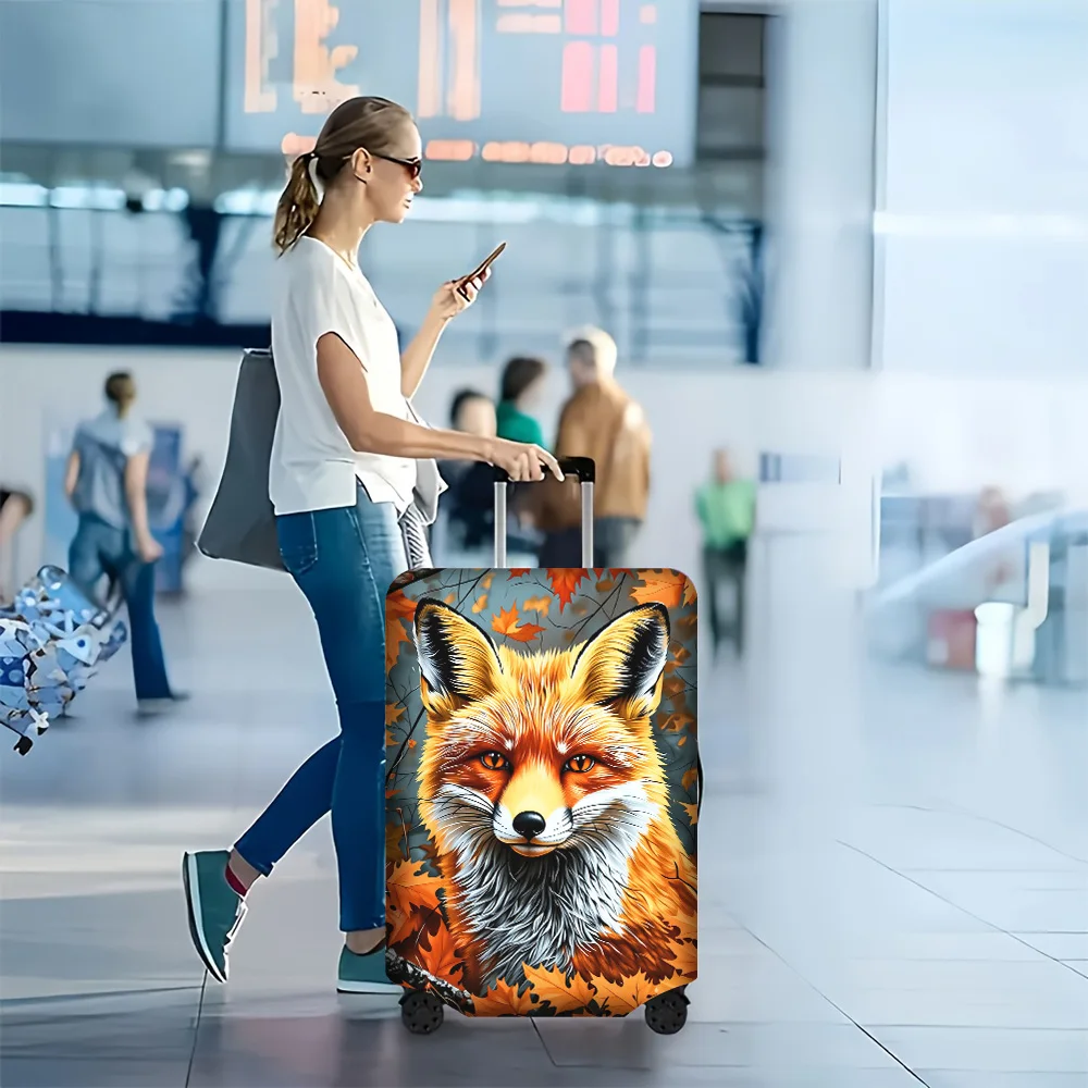 1pc Fox and Autumn Leaf Print Luggage Cover. Fits Suitcases from 18 to 32 Inches; Effectively Protects Your Luggage