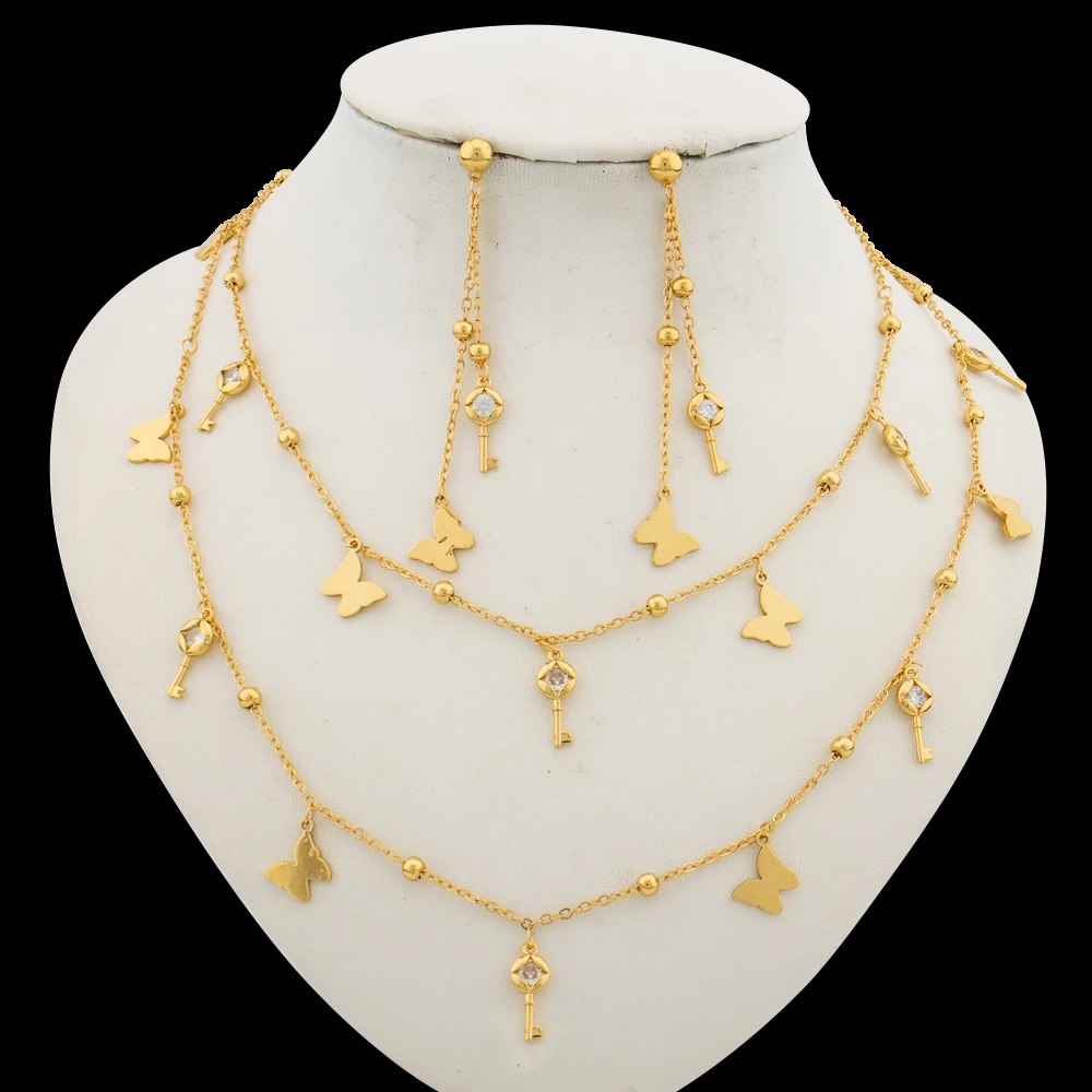 Set di gioielli Color oro adorabile per la festa collana e orecchini a catena lunga con Design africano scavato 2 pezzi per gioielli da sposa