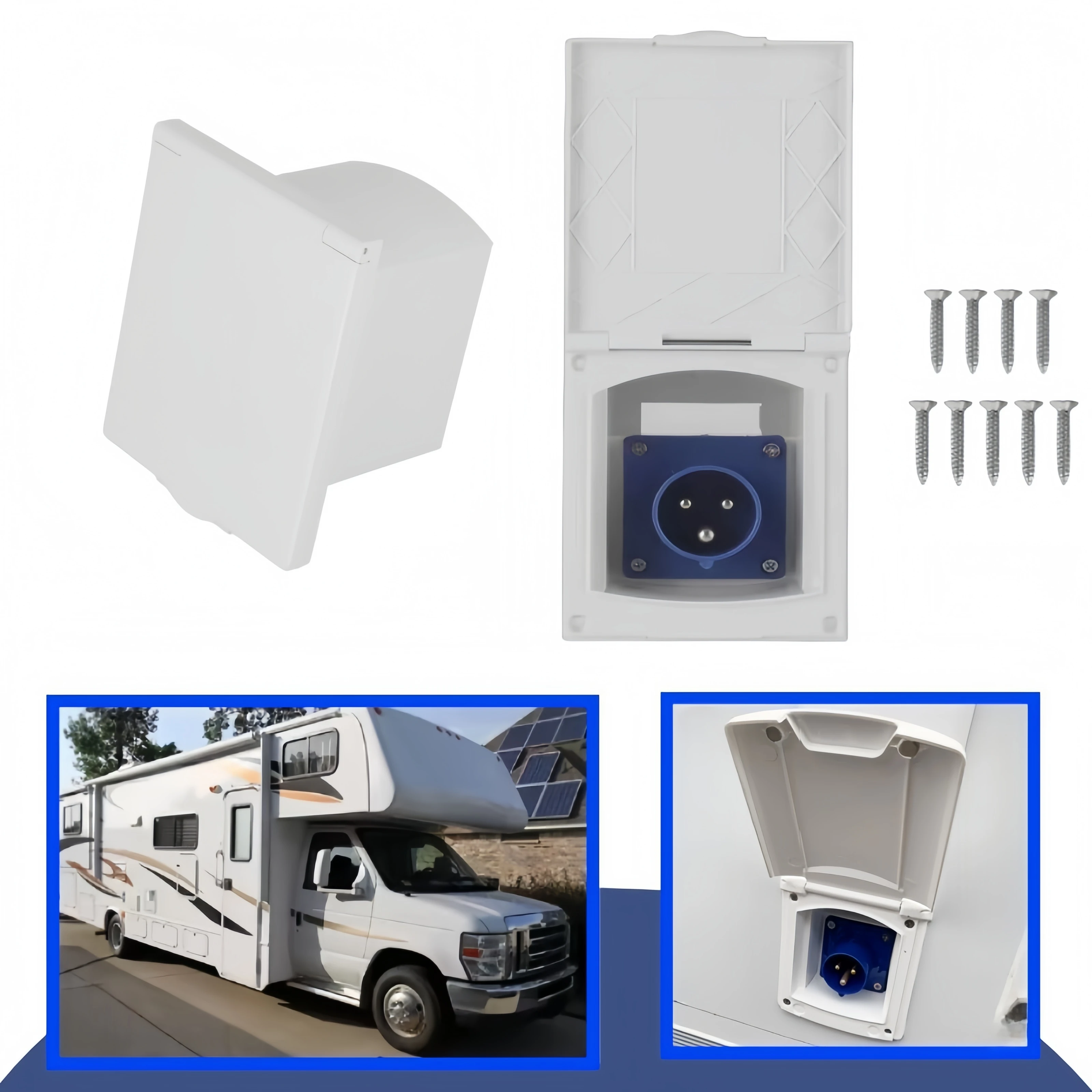 RV Caravan Motorhome 16A 220V 240V Waterproof Flush Female Power Inlet Socket 3 Pin Shore Power Receptacle External Outlet