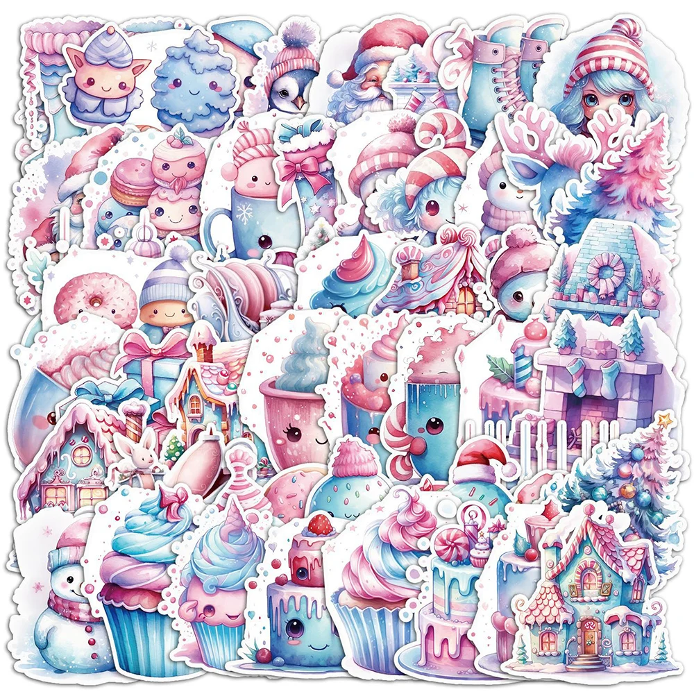 

10/30/50pcs Christmas Style Cake Sticker Ins Style Powder Blue Sticker Fridge Suitcase Water Bottle Luggage Kawaii Decals Gift