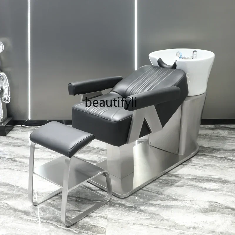 High-End Ceramic Basin Barber Shop Shampoo Special for Hair Salon Sitting Half Lying Hair Salon Stainless Steel Flushing Bed