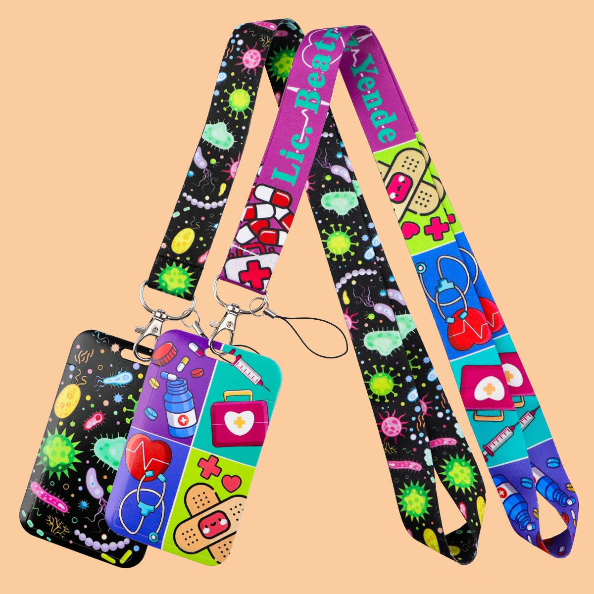 

Virus Bacteria Print Lanyard Card Holder Nurse Medical Neck Strap for Key ID Card Phone Straps Badge Holder Key Ring Gifts