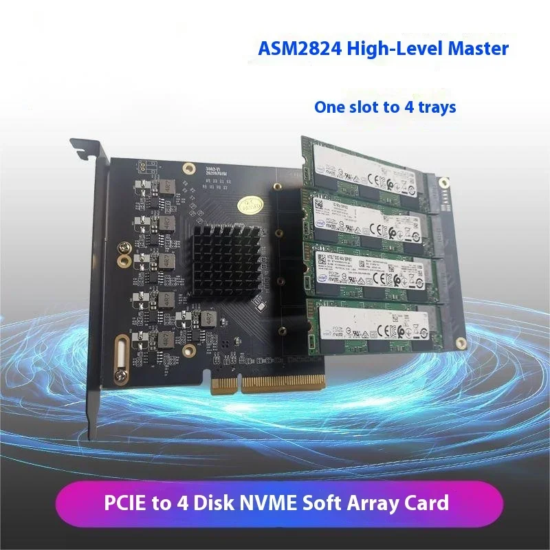 

Free main board split ASM2824 PCIe to M.2 NVME SSD 4 four disk soft RAID array expansion card free drive