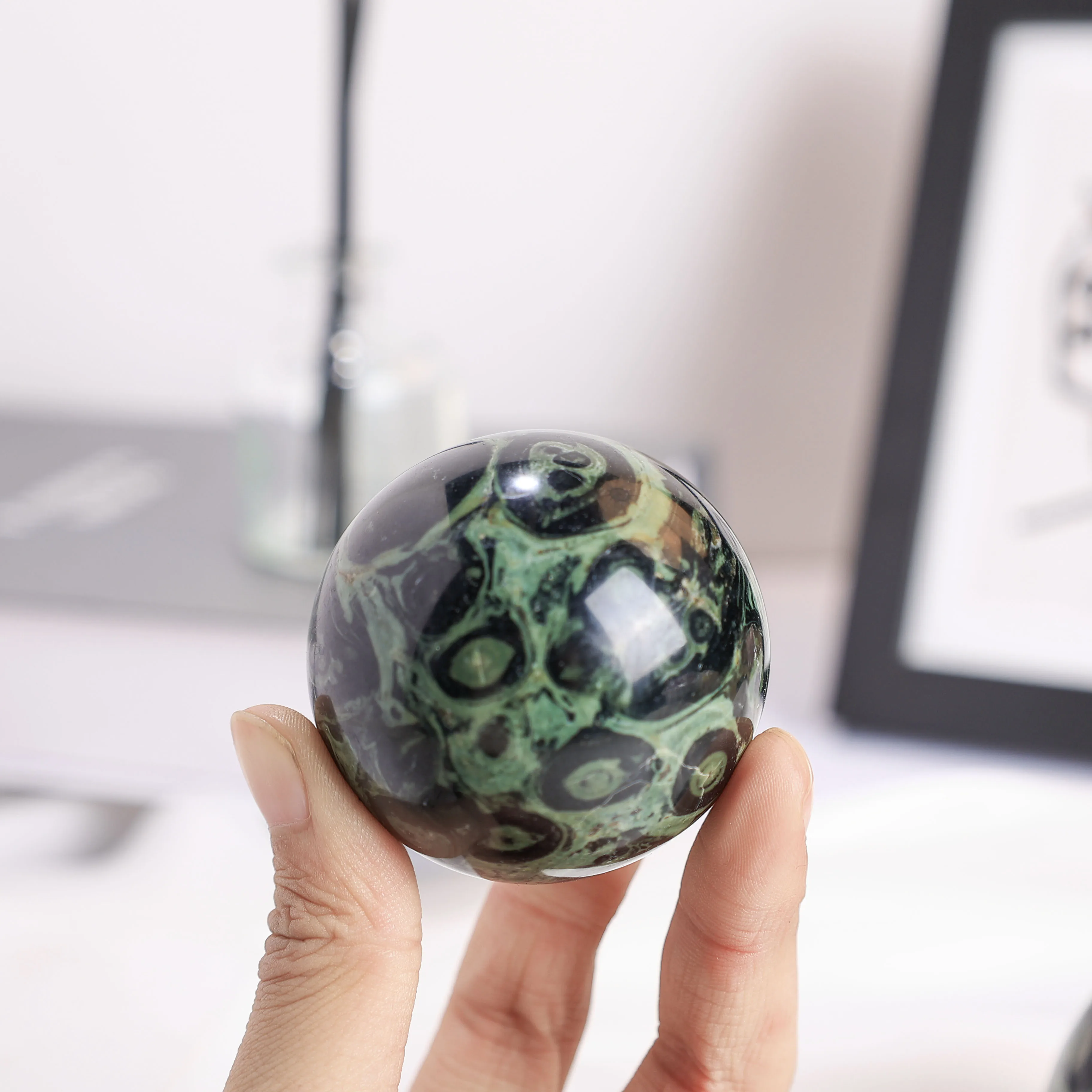 Handmade Polished Kambaba Jasper Sphere Green Crystal  Malachite Rock Ornament Decorative Gemstone