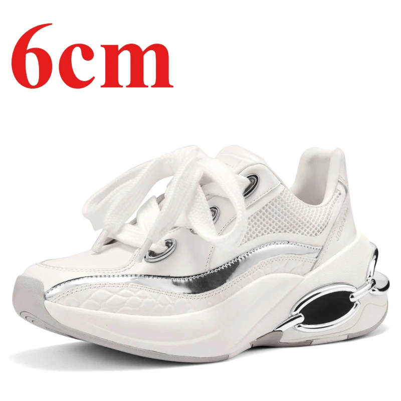 

French Retro Trendy Casual Shoes for Women's 6cm Autumn New Genuine Leather Comfortable Shock-absorbing Soft Soled Sports Shoes