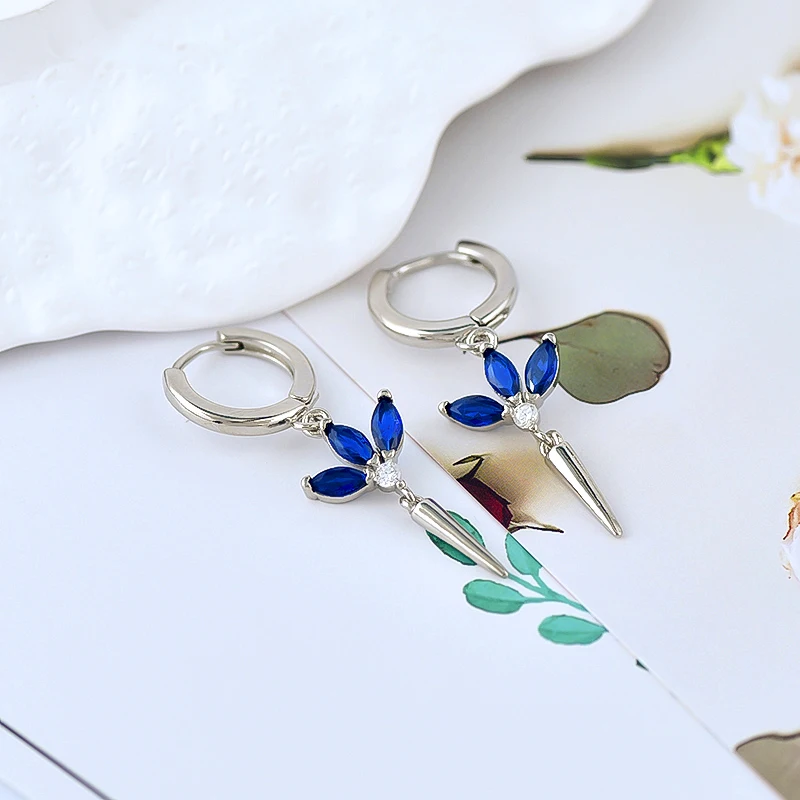 925 Sterling Silver Needle High-end Geometric Design Lightweight Luxury Stylish Blue Silver Series Round Earring Pendant Jewelry