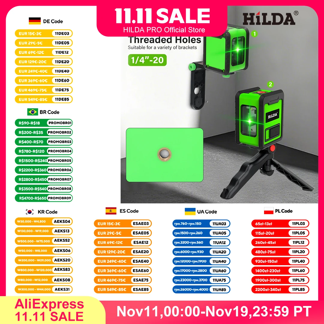 

HILDA 2 Line Laser Level Cross Green Horizontal Laser Horizontal Vertical Laser Self Horizontal Strong Green Laser Level