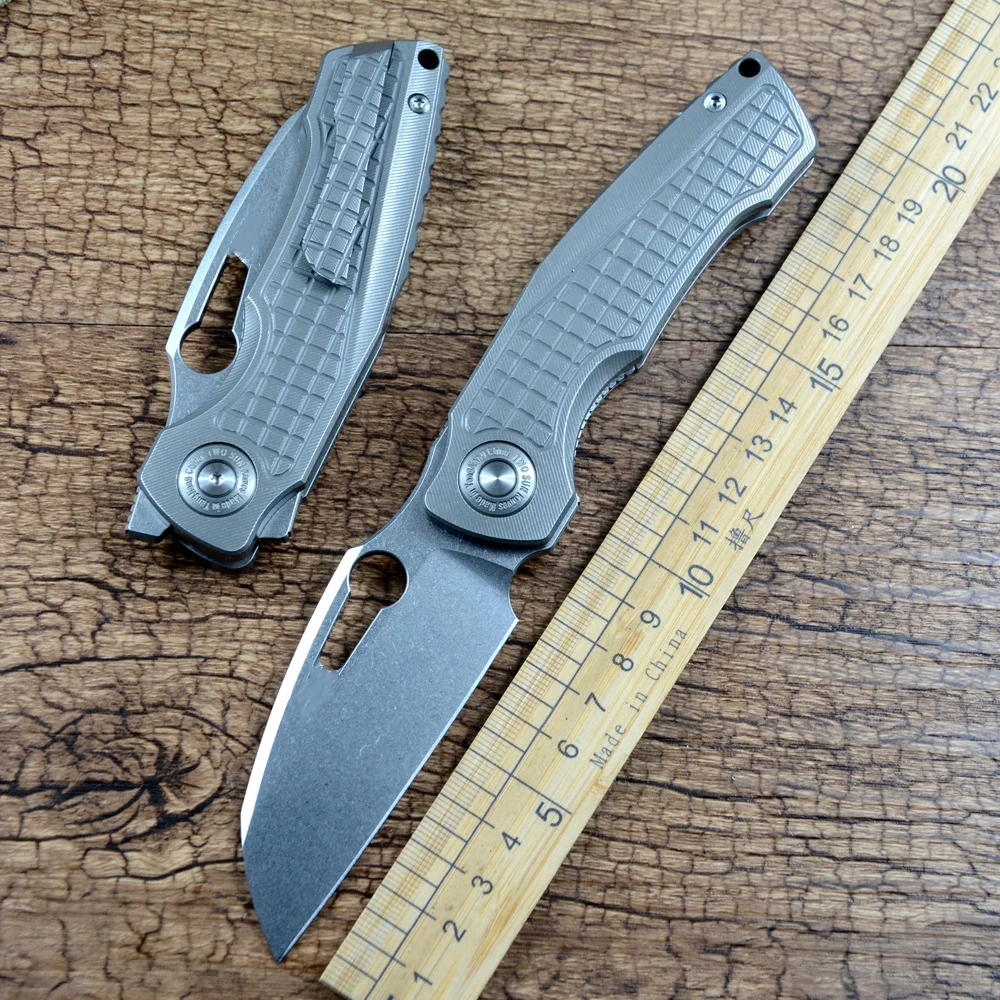 TWOSUN Folding Pocket Knife 14C28N Blade Ball Bearing Gray TC4 Titanium Handle Hunting Outdoor Camping TS559