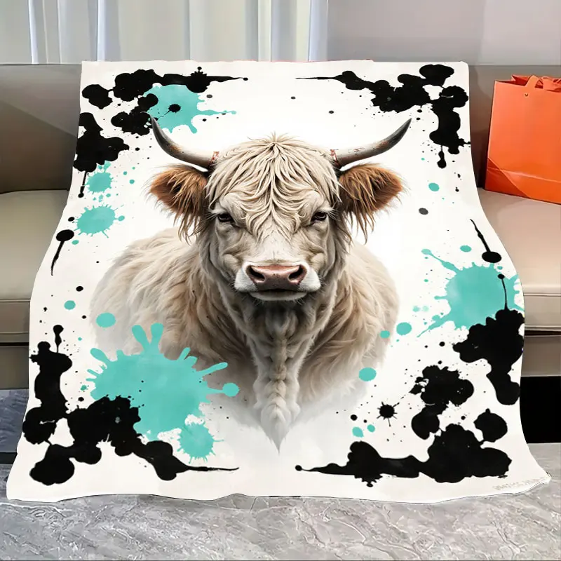 

1 шт. фланелевое одеяло «Современное одеяло из хайлендской коровы с абстрактным рисунком брызг для уютной гостиной»