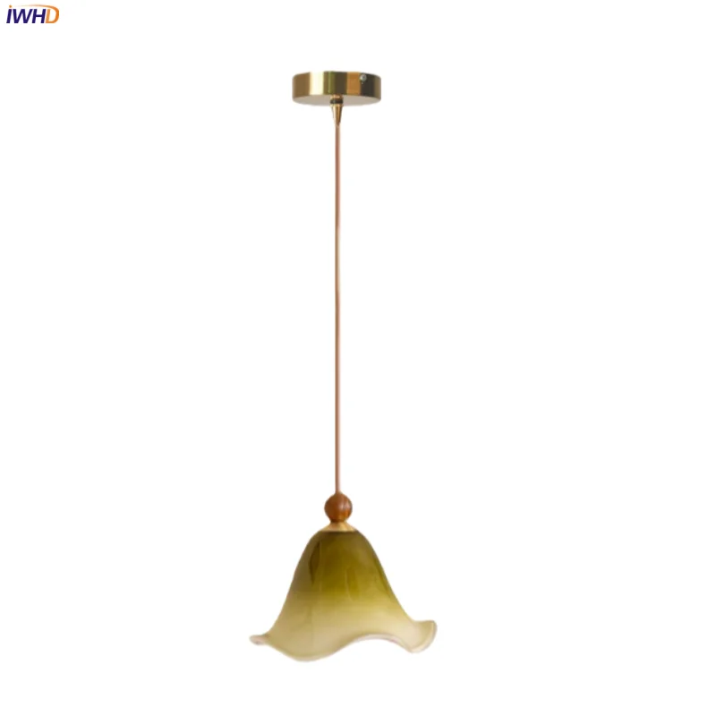 

IWHD Mid Century Modern LED Hanging Lamp For Living Room Bedroom Decor Cafe Restaurant Green Glass Pendant Lighting Hanglampen
