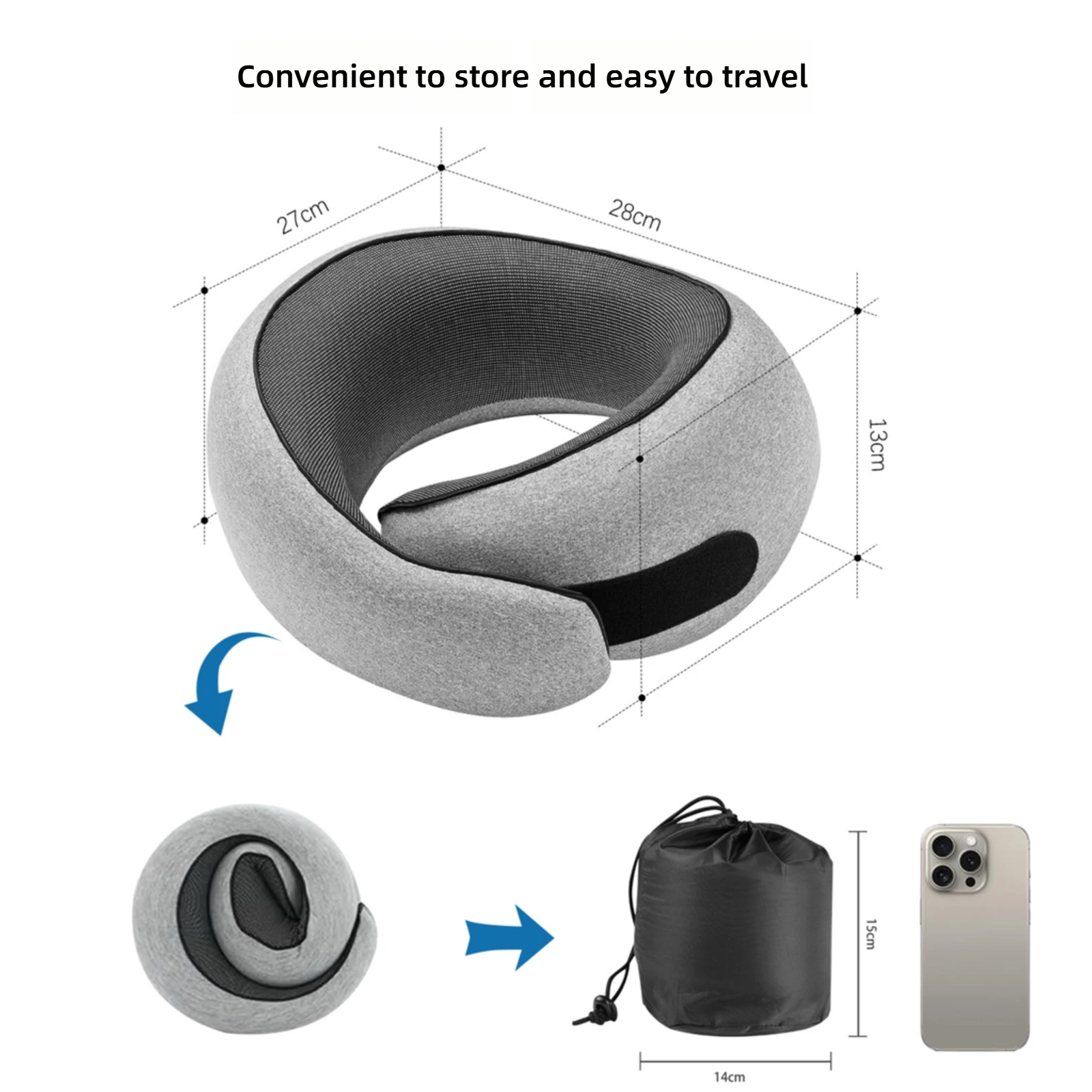 Travel Pillow Memory Foam Chin Support Pillow with 360-Degree Head Support Travel Neck Pillow for Home Airplanes and Car