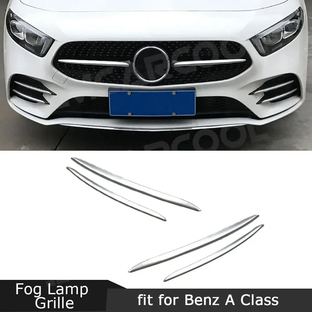 

For Mercedes Benz A Class A180 A200 2019-2022 ABS Car Front Fog Lamp Strip Trim Cover Air Intake Grille Slats Trim Decoration