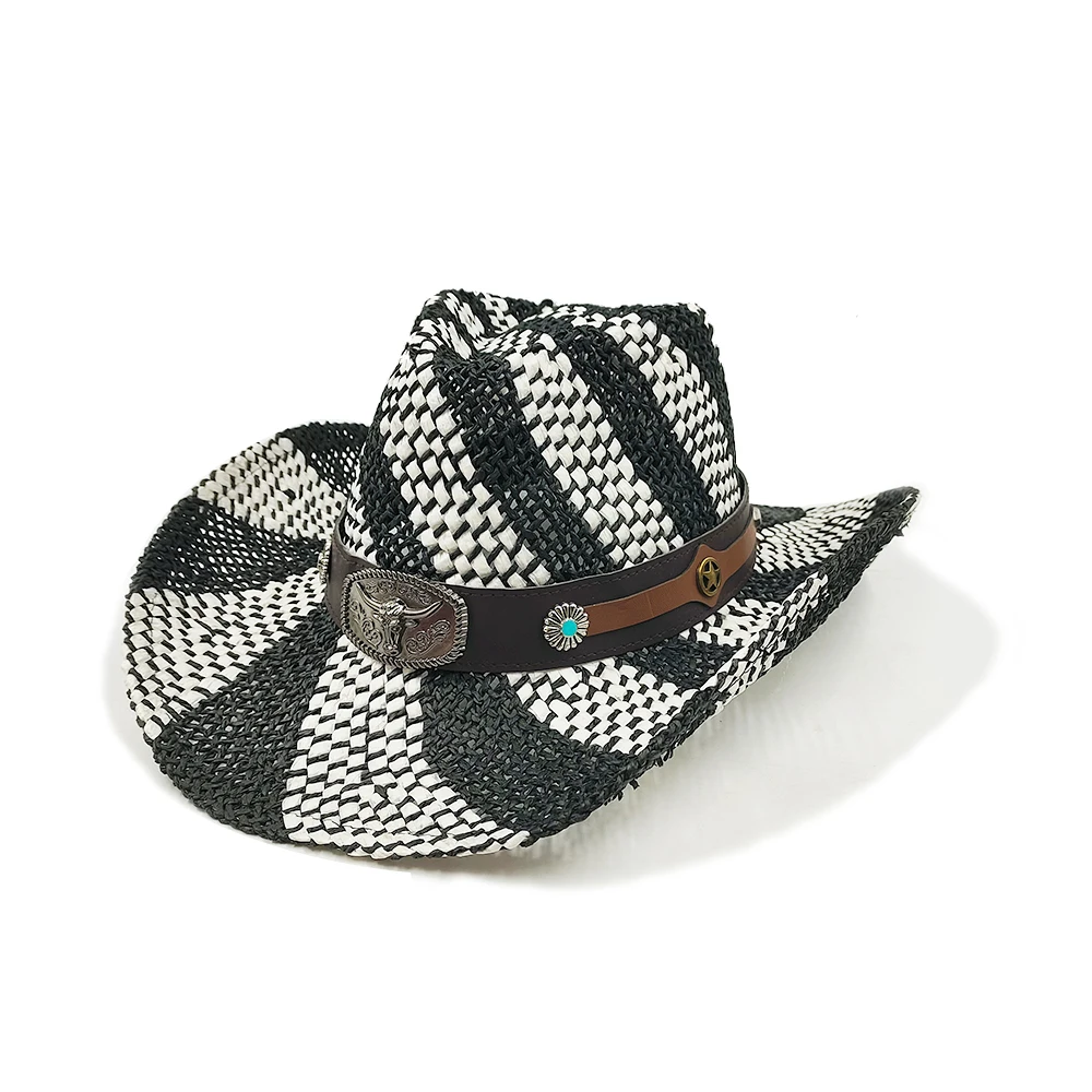 Summer Outdoor Men Women Hand-woven Western Cowboy Paper Straw Hats Wide Brim Breathable Beach Multicolor Cap 2024 New