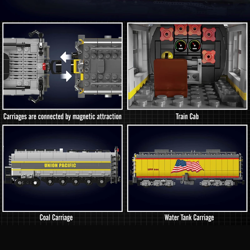 MOULD KING-décennie s de construction de train télécommandés, série ferroviaire mondiale, ensemble lomatéritive à vapeur UP844, jouets, cadeau de Noël, 12031