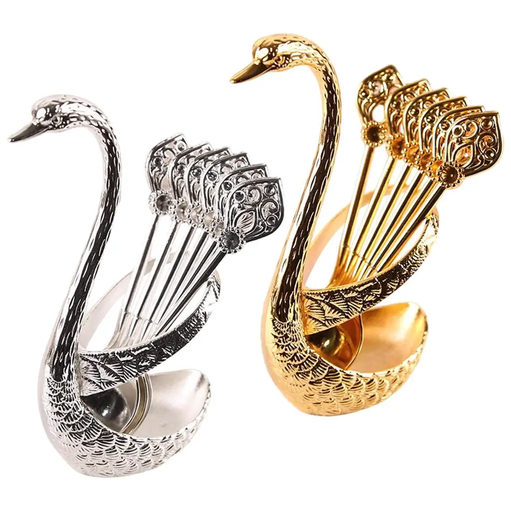 

Creative Decorative Swan Base Holder Cutlery Appetizer Forks Teaspoons Coffee Spoons Holder for Restaurant Birthday Party Decor