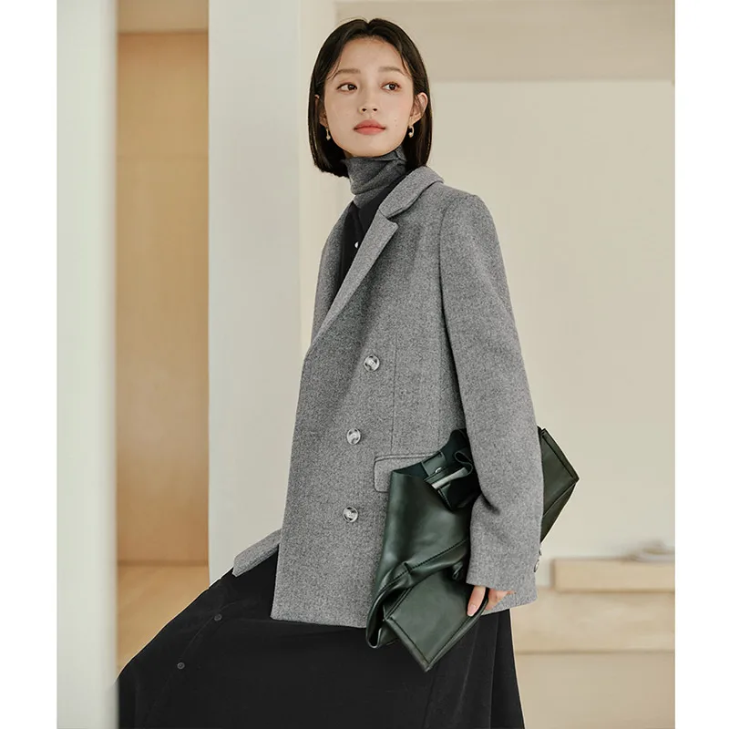 Inman Inner Padded Wool Blend Coat 2025 Winter Women's New Short Style Regular Shoulder Small Size Tailored Blazer Top - Warm