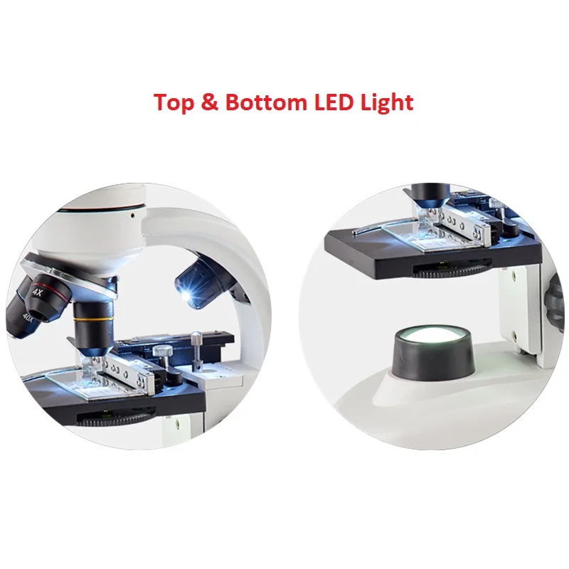 40X~1600X Microscópio Biológico Iluminado Óptico com Suporte Binóculo 360 °   Ferramentas de laboratório de microscópio de cabeça rotativa