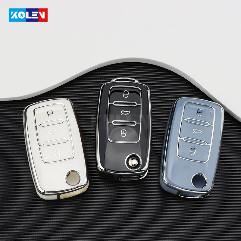 TPU Car Flip Key Case Cover Shell For VW Volkswagen Polo Golf Passat Beetle Tiguan Skoda Octavia Kodiaq Seat Leon Altea Keyless