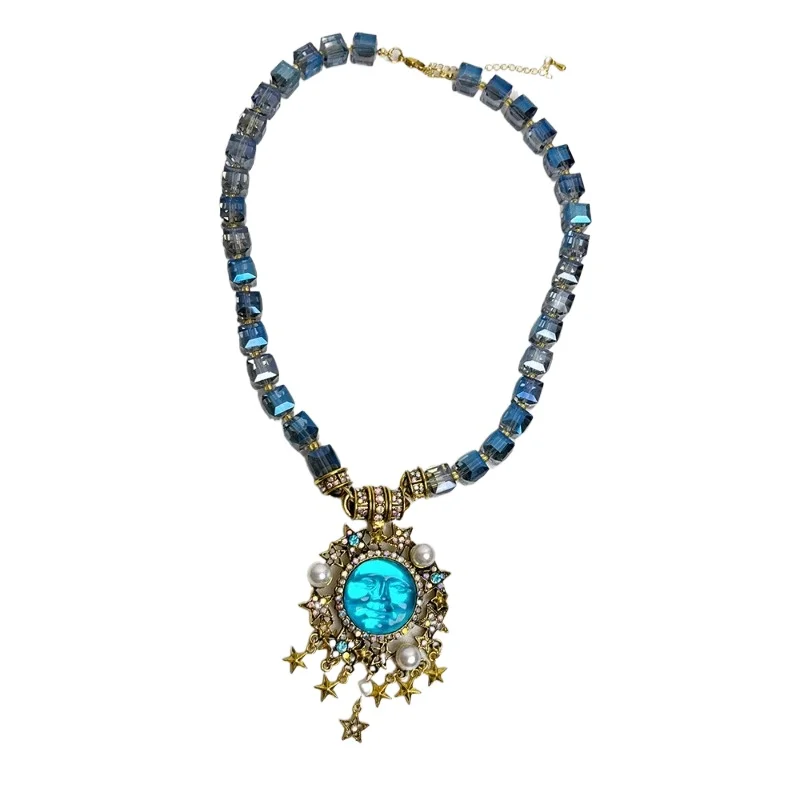 

Vintage exaggerated moon star beaded necklace sweet cool collarbone chain accessory necklace
