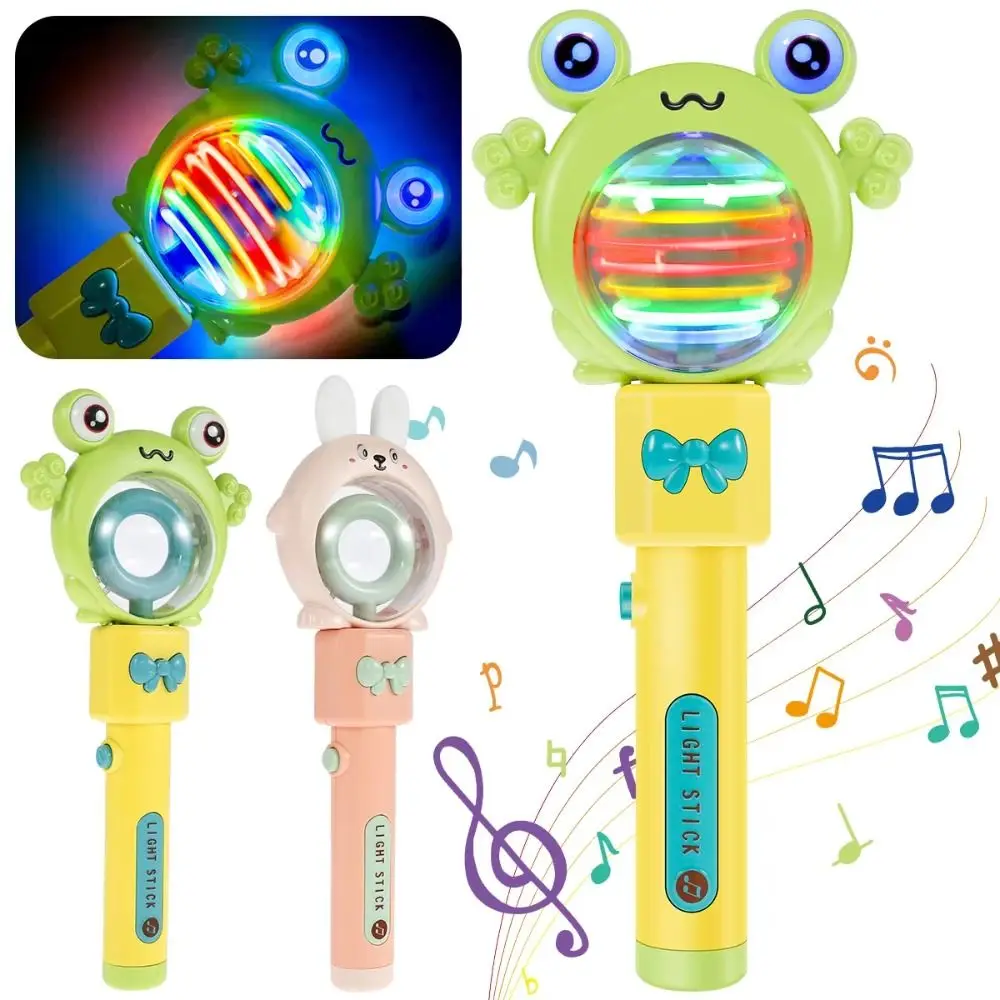 Cartoon Rubber Children's Music Wand LED Wand With Rotating Lights Glowing Toys Bunny/Frog Wand Toys