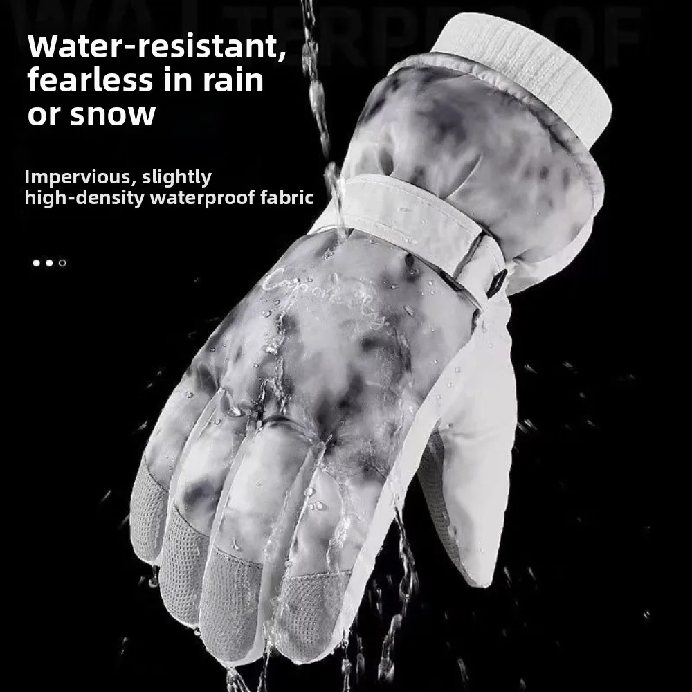 

Зимние лыжные перчатки Tie Dye на флисовой подкладке, противоскользящие плюшевые теплые перчатки для верховой езды, ветрозащитные велосипедные варежки с сенсорным экраном для женщин