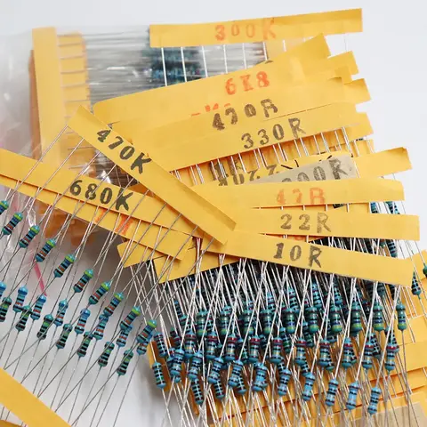 600pcs/set 30 Kinds 1/4W Resistance 1% Metal Film Resistor Pack Assorted Kit 1K 10K 100K 220ohm 1M Resistors 300pcs/set