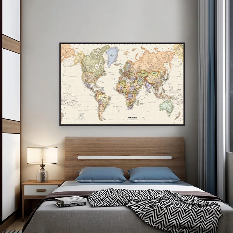 150*100cm The World Map Poster Retro Non-woven Canvas Painting Wall Art Decorative Hanging Picture Room Office School Supplies