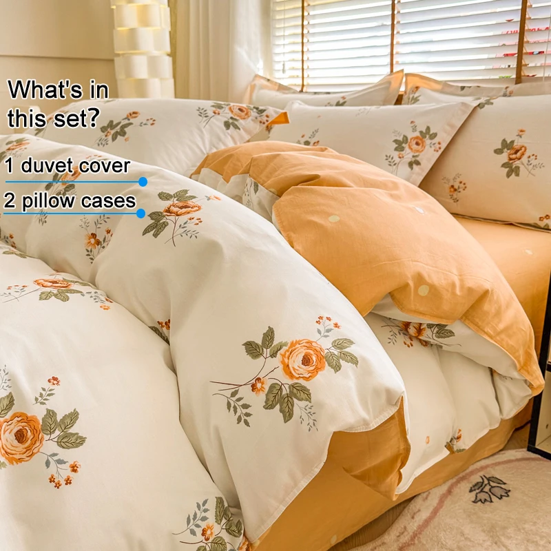 Vintage Rose Floral 100% Cotton Duvet Cover Set Bedding Set Comforter Cover Breathable Anti-Wrinkle 1 Duvet Cover 2 Pillowcases