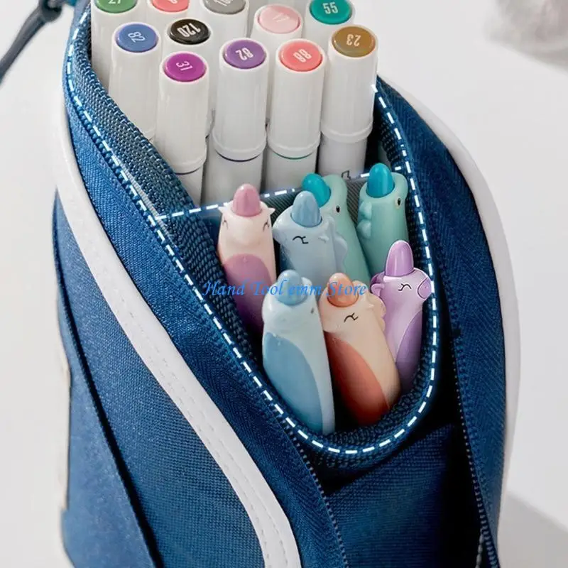 H37F Telescoping Pencil Case Standing Pencil Holder Bag Travel Makeup Brush Holder