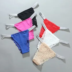 Hollow Lace Flower Low Waist Panties For Women Solid Color High Elastic Silver Ribbon Thong For Women Mesh Briefs