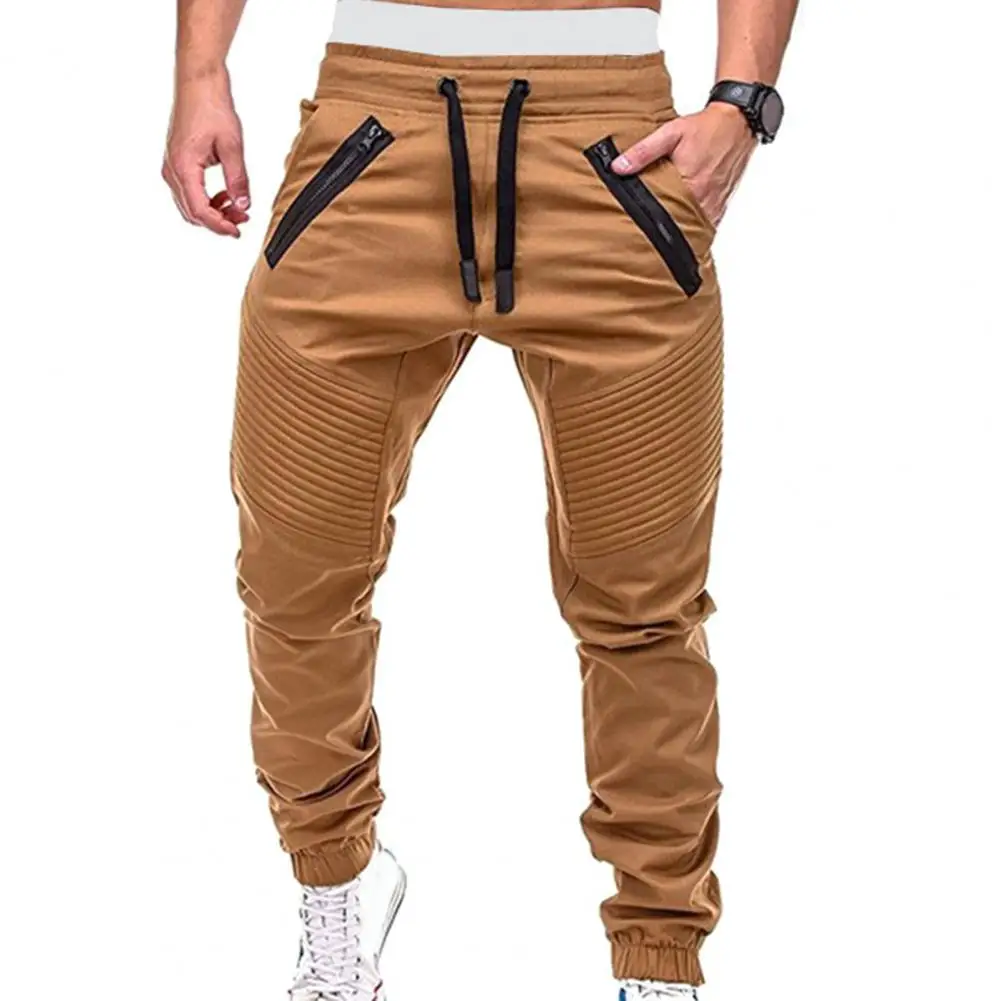 

Men's Track Pants Side Pocket Ankle Tied Long Pants Sports Trousers Sport Tracksuit Men Drawstring Zip Strips Slim Trousers