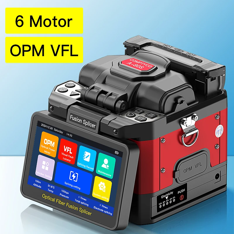 COMPTYCO A-80S/A-88S Fiber Optic Fusion Splicer 6 Motors Touch screen 10 Languages Optical Fiber Fusion Machine Built-in OPM VFL