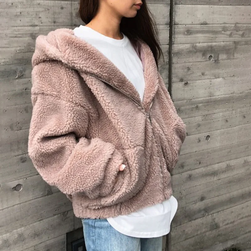 2025 Autumn and Winter Fashion Casual Loose Thick Solid Color Women's Street Wind Coat