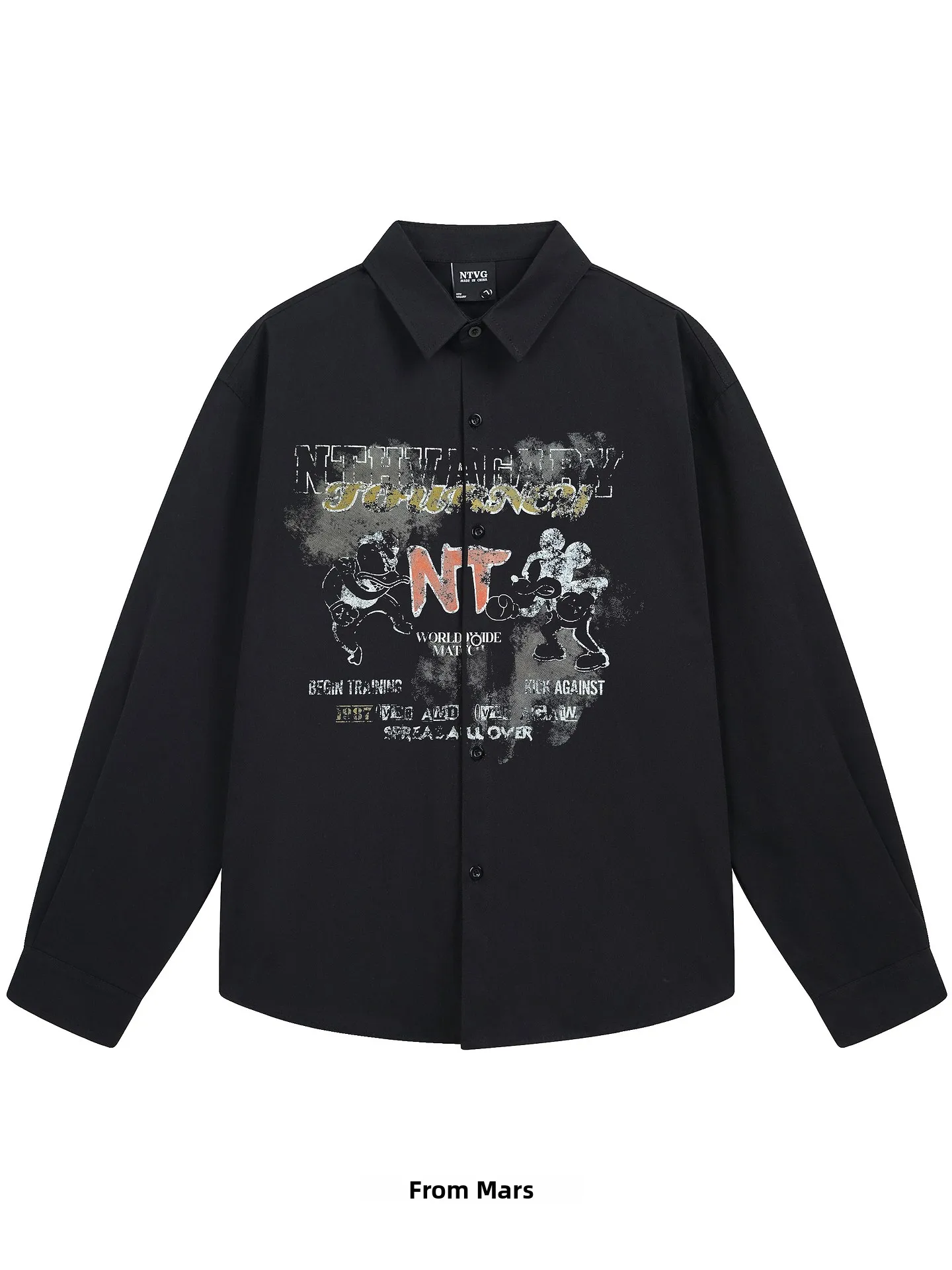 

Creative Harajuku Sle Long Sve Printed Loose Couple irts from Fun And Casual Cotton Spring Autumn Wear