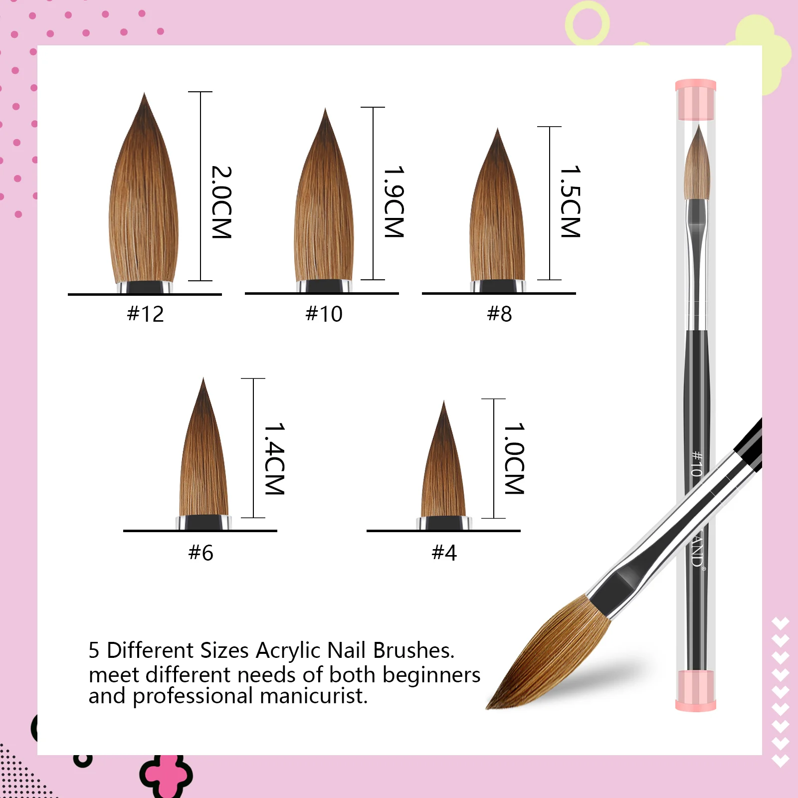 Saviland 5pcs Acrylic Nail Brush Set Acrylic Nail Brushes for Acrylic Application Professional Round Shaped Nail Acrylic Brushes