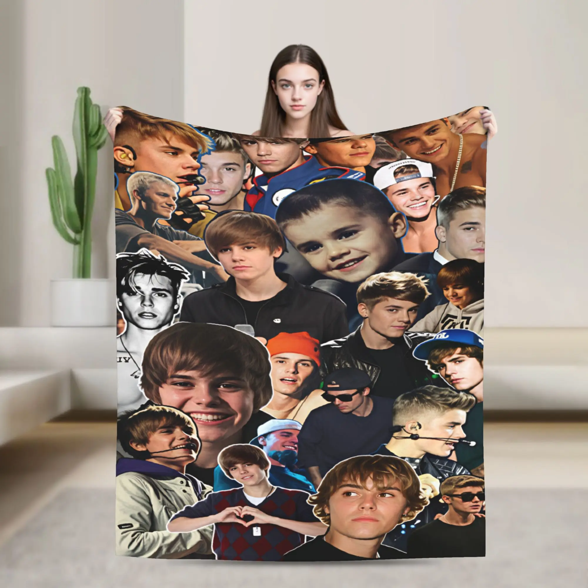 Justin Bieber Collage Retro Montage Blankets Picnic Flannel Throw Blanket For Living Room Warm Customized Quality Bedspread Gift