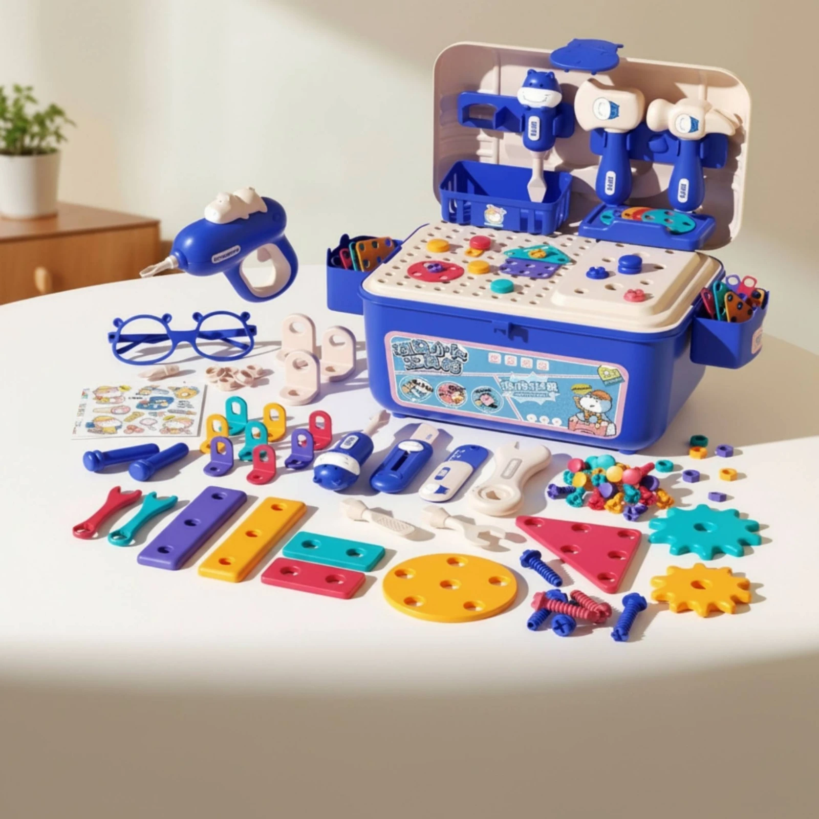Tool Box with Toy Drill Portable Kids Tool Set with Toolbox Toy Toolbox Interactive Playset Safe for Preschoolers, Playroom